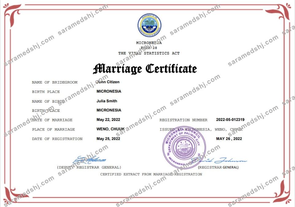 Micronesia marriage certificate Word and PDF template